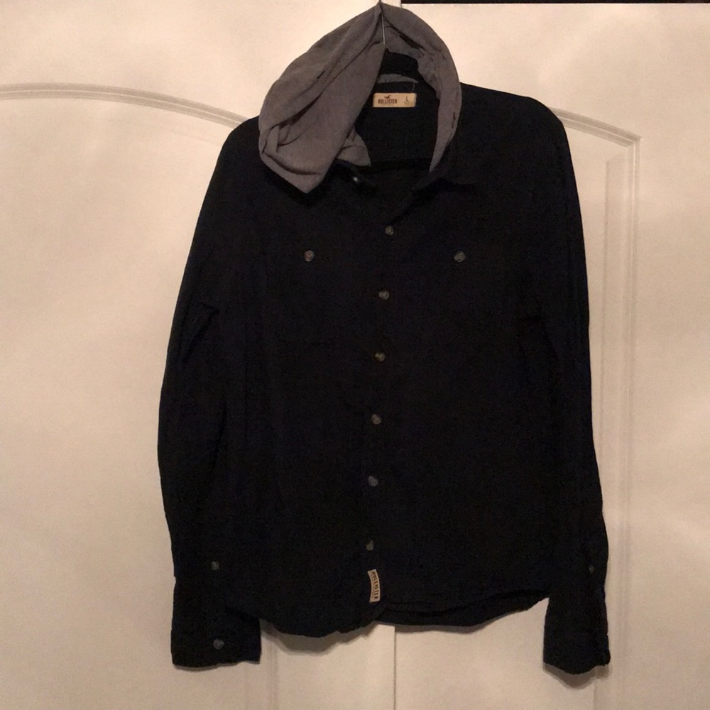Navy Hooded Hollister Button Up